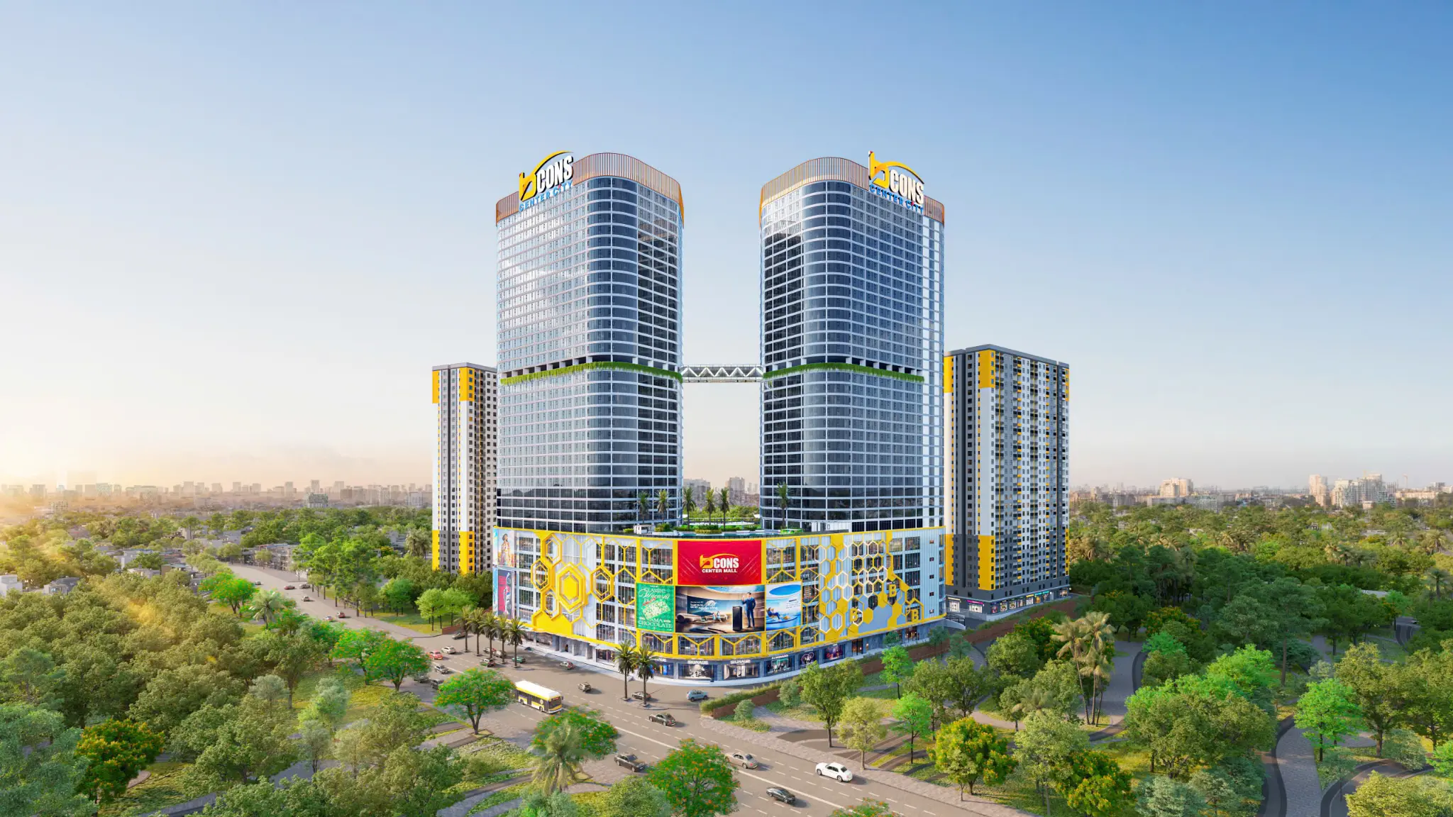 Bcons Center City tòa tháp full kính ban ngày